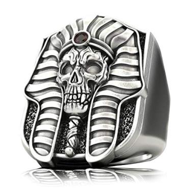 Imagem de Anel de caveira de faraó para homens, anel egípcio, anéis de múmia, anel de amuleto, joia egípcia - masculino, Metal