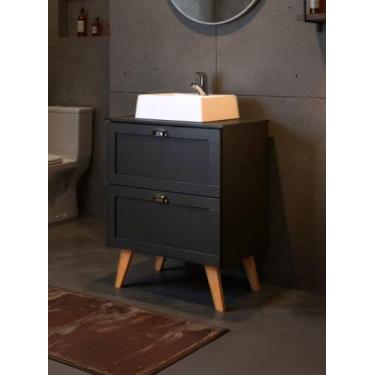 Imagem de Gabinete para Banheiro com Tampo e Cuba 60cm Retro Mdf Grafite Milano 