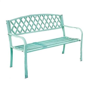 Imagem de ZzleoyuUUs-12 Banco de jardim ao ar livre, bancos de terraço ao ar livre, cadeiras decorativas vintage de metal para terraço longo - banco de pátio para varanda frontal (azul)