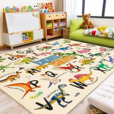 Imagem de Bolacrom Tapetes infantis para sala de jogos, 20 x 3 m, tapete educativo para aprender o alfabeto ABC, macio, lavável na máquina, tapete de dinossauro fofo antiderrapante para sala de aula, berçário