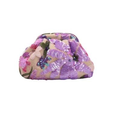Imagem de MakeMeChic Bolsas femininas florais com lantejoulas bordadas para noite bolsas de festa, Roxo malva, One Size