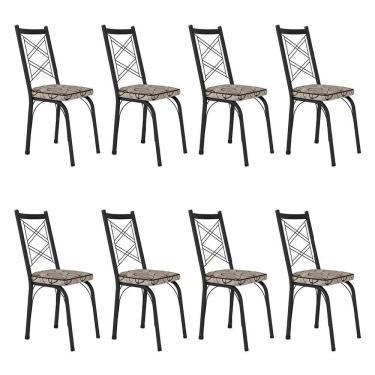 Imagem de Kit 8 Cadeiras de Cozinha Delaware Estampado Cedro Pés de Ferro Preto - Pallazio