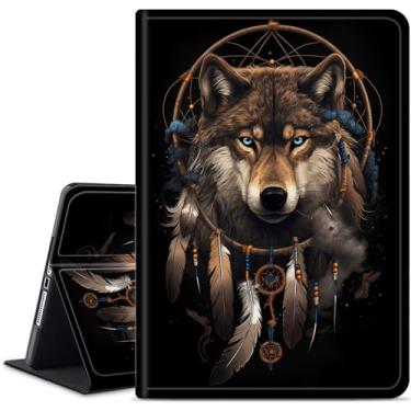 Imagem de WZCJDHMJ Capa para Samsung Galaxy Tab S10 Plus/S9 Plus/S9 FE Plus 12,4 polegadas, capa inteligente de couro PU fina com suporte para caneta S + despertar/hibernar automaticamente, lobo carrilhão de