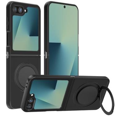 Imagem de HikerClub Capa para Galaxy Z Flip 7 FE (2025) com suporte magnético, suporte de anel giratório 360 [efeito sonoro de alívio de estresse], capa à prova de choque preta fosca translúcida slim fit