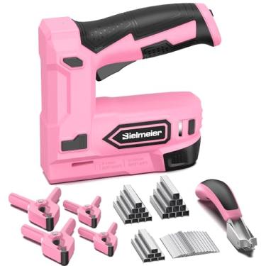 Imagem de Bielmeier Pistola de grampos rosa sem fio, pistola de pregos 2 em 1 alimentada por bateria com 2600 peças de grampos e pregos, grampeador elétrico 4V Brad Nailer Tacker para estofados, reparo de