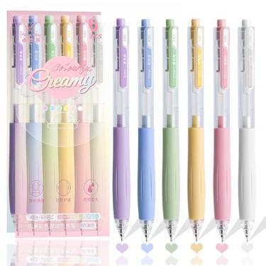 Imagem de MHBEW Canetas coloridas de gel, 6 cores, retráteis, tinta de secagem rápida, canetas coloridas de 0,7 mm, ponta fina, silêncio, clique suave, para anotações, desenho, material escolar, escritório