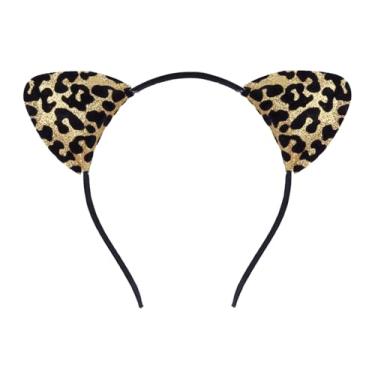 Imagem de Koolgil Girl's Cute Fashion Glitter Cat Ears Headband Kitten Ears Hairband for Halloween Cosplay Party Travel Photography (A- Leopard Print Gold)