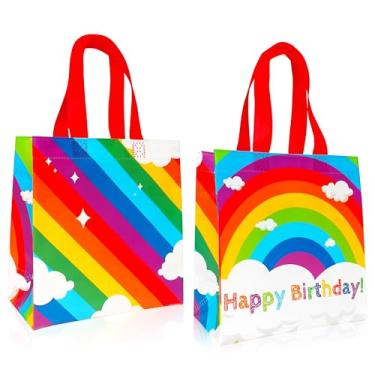 Imagem de C L cooper life Sacos de lembrancinha de festa arco-íris 12 peças de sacos não tecidos com alças para aniversário, chá de bebê, suprimentos de festa