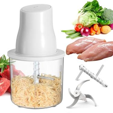 Imagem de Triturador elétrico de frango, picador automático de alimentos com triturador de peito de frango e moedor de carne, 2 conjuntos de lâminas para frango/porco/peixe/legumes/comida de bebê (branca)