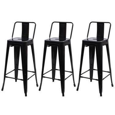Imagem de Kit 3 Banquetas Altas Com Encosto Tolix Iron Preto Preto