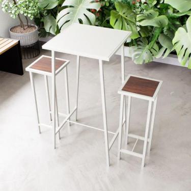 Imagem de Conjunto Mesa Alta Bar Bistrô Branca 2 Bancos Imbuia Botequim Industri