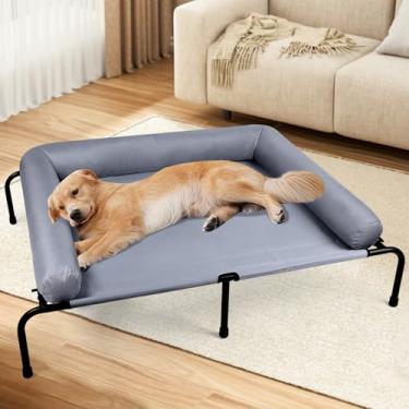 Imagem de Cama grande elevada para cães com travesseiros, cama elevada para animais de estimação com reforço, berço indestrutível à prova de mastigação com malha Teslin respirável, rede durável lavável para