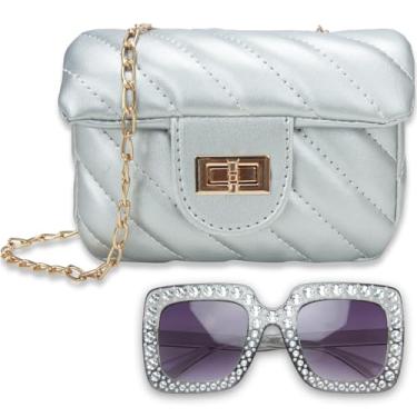 Imagem de Suerico Bolsa infantil para meninas, bolsa de ombro infantil, bolsa tiracolo de princesa, bolsa feminina com óculos de sol, Prata