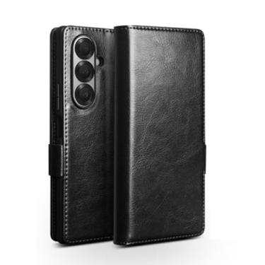 Imagem de LYJSMGZ Capa flip para Samsung Z Fold7, capa carteira de couro real à prova de poeira com suporte compartimentos para cartão fecho magnético capa flip notebook capa, preta, Z Fold7