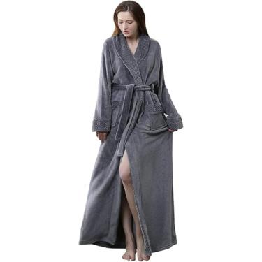 Imagem de Roupas Para Casa Estampas Florais De Pelúcia Spa Roupão De Banho Longo Roupões De Banho Para Mulheres Pijamas De Flanela Cintura Homewear W Bolsos Camisola Pijamas Gravata Slim Fit, Gray-1, L