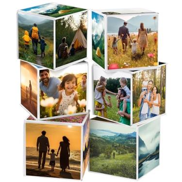 Imagem de Saillong Pacote com 6 cubos de fotos de plástico transparente com 6 lados, caixas de acrílico de 8,9 cm x 8,5 cm para exibição de mesa, porta-retrato de mesa comporta 6 fotos para decoração de casa