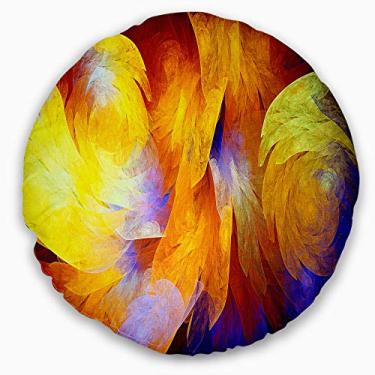 Imagem de Sala de estar redonda abstrata com estampa fractal amarela Designart, sofá, almofada de alta qualidade + capa de almofada impressa em ambos os lados 40 cm