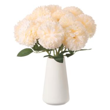 Imagem de HARFINGTON 12 peças de flores artificiais de crisântemo, flores artificiais de crisântemo, buquê de flores falsas de seda para decoração de festa de casamento, jardim e casa, tom dourado