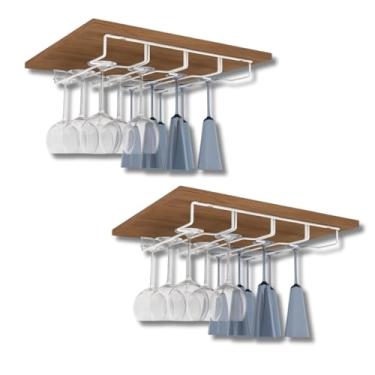 Imagem de Kit com 2 Suportes Organizador para Taças de Vinho e Champanhe Suspenso Em Aço Reforçado Capacidade para 24 Taças Ideal para Prateleira, Armário de Cozinha Adega ou Bar Porta Taças Cor Branco 34x29cm