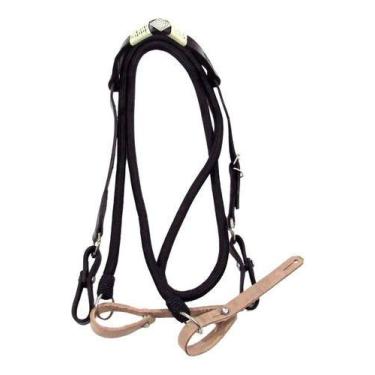 Imagem de Cabeçada e Rédea Para Cavalo Preta Trançada Aplique Zamac Losango - Co