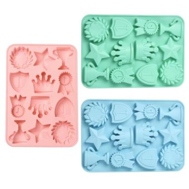 Imagem de Airssory 3 peças 3 cores premiado moldes de silicone coroa 3D molde de chocolate campeonato moldes de doces molde de fondant campeão para decoração de bolo de açúcar pasta de cupcake topper