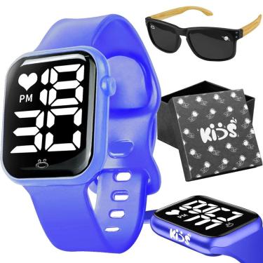 Imagem de Relógio digital infantil + caixa pulseira ajustavel resistente menino azul criança qualidade premium