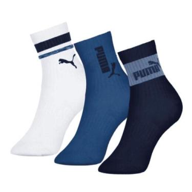Imagem de Meia Puma Cano Longo Infantil 2720.001 C/3, Branco, Azul escuro, Marin