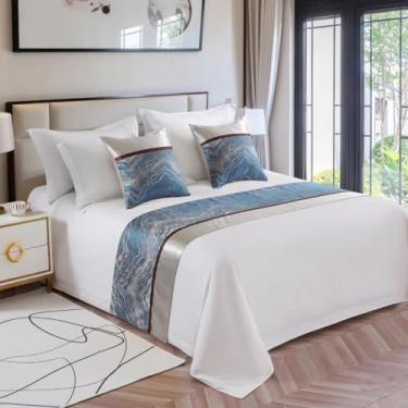 Imagem de Lençóis de cama de corredor de cama de hotel toalha de cauda de luxo protetor de cama de alta qualidade para pé da cama decorações de cama para cama de casal queen king tamanho azul 2||50 x 180 cm