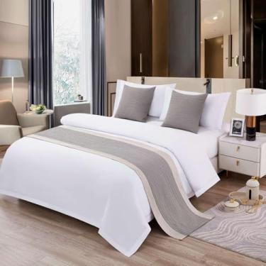 Imagem de Cachecol de cama simples algodão e linho colcha hotel cor sólida corredores e cachecóis cama queen e king size toalha de cama hotel casa decorativa cama cinza | | 50 x 240 cm (cama de 1,8 m)