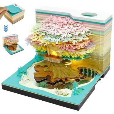 Imagem de ZJRDYYK Calendário semanal 3D 2025, bloco de notas de calendário de arte 3D, calendário de mesa 3D, papel rasgar com luz e capa contra poeira, calendário de peças de tempo, bloco de notas 3D para