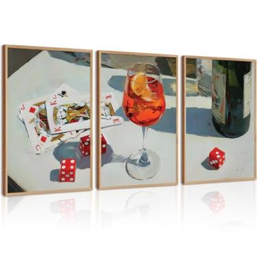 Imagem de Moderno carrinho de bar arte de parede retrô de pôquer de dados decoração de parede pôster estético preppy y2k Aperol Spritz impressões imagens de cartas de baralho para sala de estar apartamento