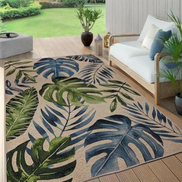 Imagem de USTIDE Tapetes de juta fáceis de folhas grandes, 15 x 23 cm, lavável, para sala de estar, tropical, interior, exterior, casa de fazenda, tapete antiderrapante para quintal, sala de jantar