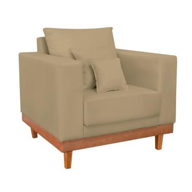 Imagem de Poltrona Living Resistente Suede Base Madeira com Almofadas
