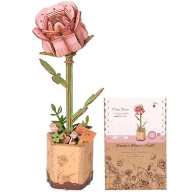 Imagem de Wowood Quebra-cabeças de madeira de flores 3D para adultos - rosa rosa, kit de modelos de flores de madeira faça você mesmo para construir, coleção botânica/ideias de presentes criativos ideais