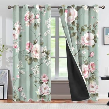 Imagem de CSFOTO Cortinas blackout de plantas com flores em aquarela, 2 painéis, vintage, casa de fazenda, primavera, padrão floral, sala de estar, quarto, cortinas decorativas, bloqueio de luz com isolamento