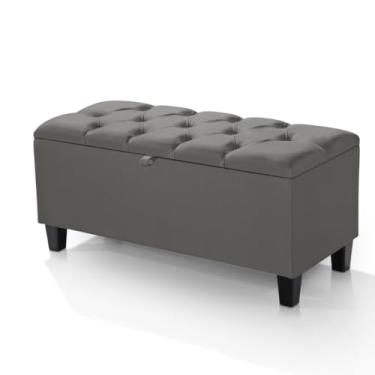 Imagem de Calçadeira Sapateira Organizador com Assento Puff Baú Estofado - Para Armazenamento em Quarto, Sala e Escritório - Móveis para Quarto Minimalista Moderno(Cinza Escuro)
