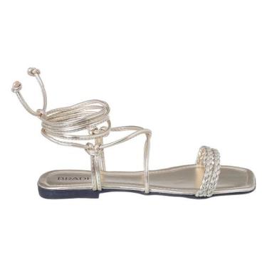 Imagem de Rasteirinha Trança Amarração BRADHA (013-0037), Ouro, 40