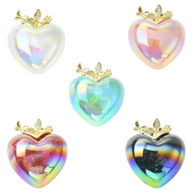 Imagem de UR URLIFEHALL 5 peças, 5 cores pingentes de coração de liga de resina strass borboleta amor pingentes de coração para chaveiros faça você mesmo, colar, brincos, fabricação de joias
