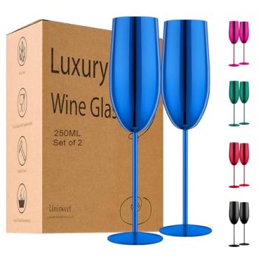 Imagem de UNISWEET Conjunto de 2 taças de champanhe de aço inoxidável, taças de champanhe, presentes de casamento para noivas, taças de champanhe inquebráveis de 250 ml, para festa, casamento, Natal