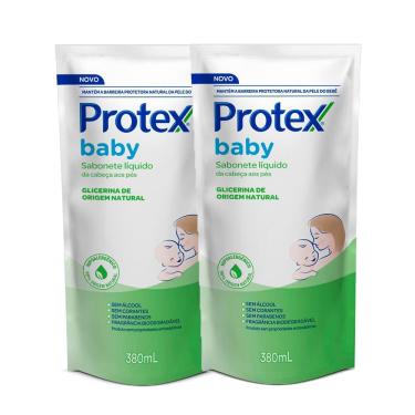 Imagem de Kit 2 Sabonete Líquido Protex Baby Glicerina Natural da Cabeça aos Pés Refil 380ml