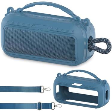 Imagem de JCHPINE Capa de silicone para alto-falante Bluetooth portátil Bose SoundLink Plus, acessórios para alto-falante Bose SoundLink Plus com alça de silicone, com alça de ombro (capa azul do crepúsculo)