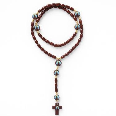 Imagem de Terço Madeira Nossa Senhora Aparecida Conta 8mm 48cm Marrom - Bialluz