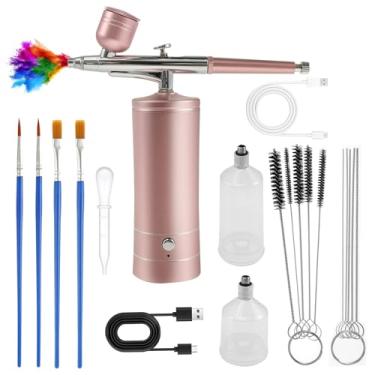 Imagem de KTZCTPCA Kit de aerógrafo com compressor de ar, pistola de ar recarregável, conjunto de aerógrafo sem fio, conjunto de aerógrafo de unhas de alta pressão para pintura, arte de unhas, tatuagem