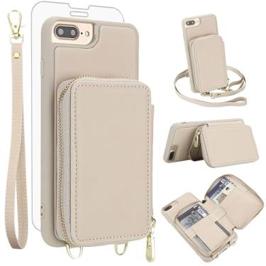 Imagem de Capa de celular para iPhone 6plus 6splus 7plus 8plus i 6/6s/7/8 Plus capa carteira celular com protetor de tela, alça transversal com bloqueio de RFID, suporte para cartão iPhone6splus i Phone7s 7s 7+