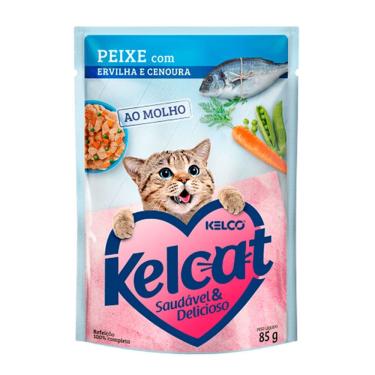 Imagem de Ração Úmida para Gatos Kelcat Sabor Peixe com Ervilha e Cenoura em Sachê 85g