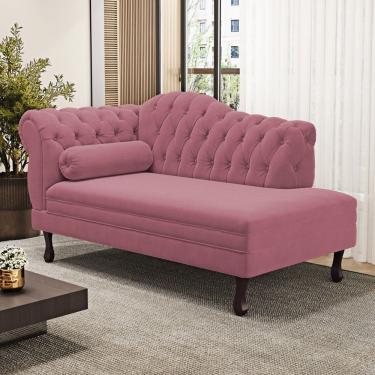 Imagem de Divã Recamier Chaise Longue Lavínia 150cm Capitonê Pés de Madeira Suede Rosa - Desk Design