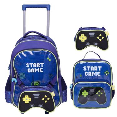 Imagem de Kit Mochila De Rodas 17 Game 3D Lancheira Estojo Escolar