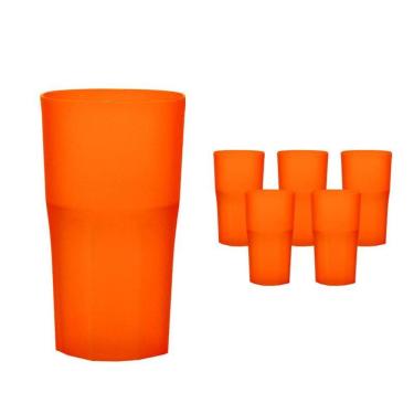Imagem de Kit 6 Copos Roma Laranja Neon 360Ml Plástico Premium