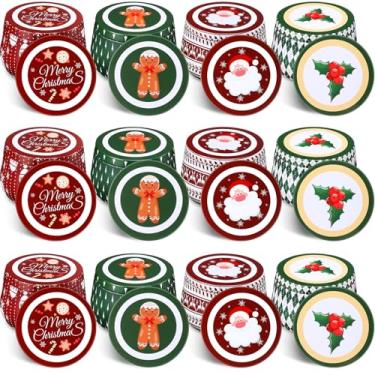 Imagem de Recipientes de lata com tampas de lata para cookies de Natal latas de vela recipientes de armazenamento de lata latas de metal frascos de biscoito recipientes redondos de metal para dar de presente lembrancinhas de festa doces de Natal (12)