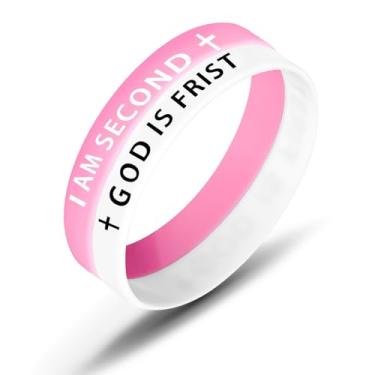 Imagem de SKYFUN Pulseira de borracha de 12 mm God is First I am Second para homens e mulheres, pulseiras inspiradoras com versículo da Bíblia, presentes religiosos cristãos, 8, Sem Pedra Preciosa